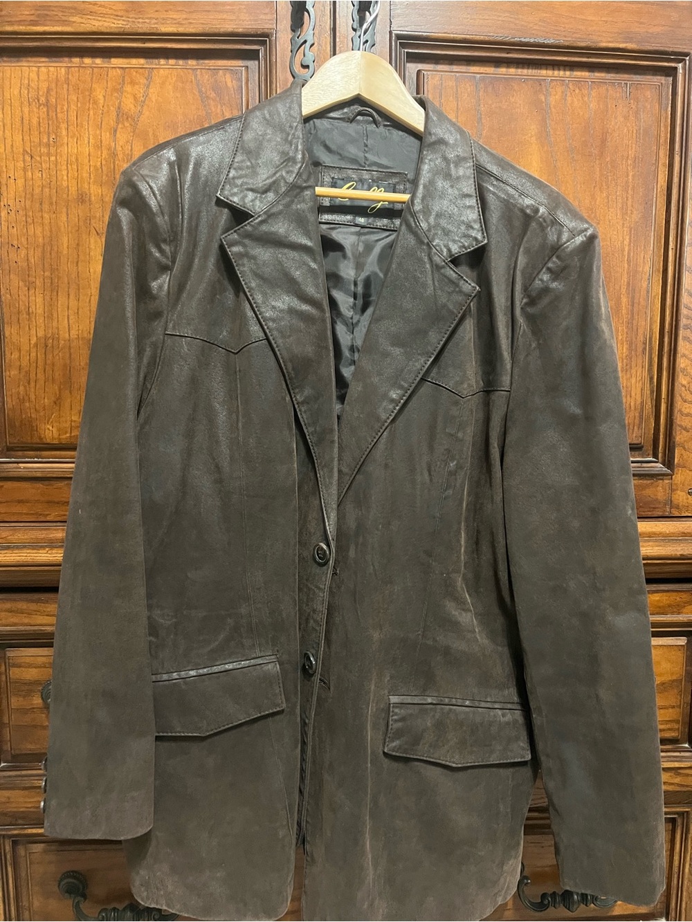 Scully Brown Genuine Leather Western Blazer Jacket Men’s Size 48 Vintage Style